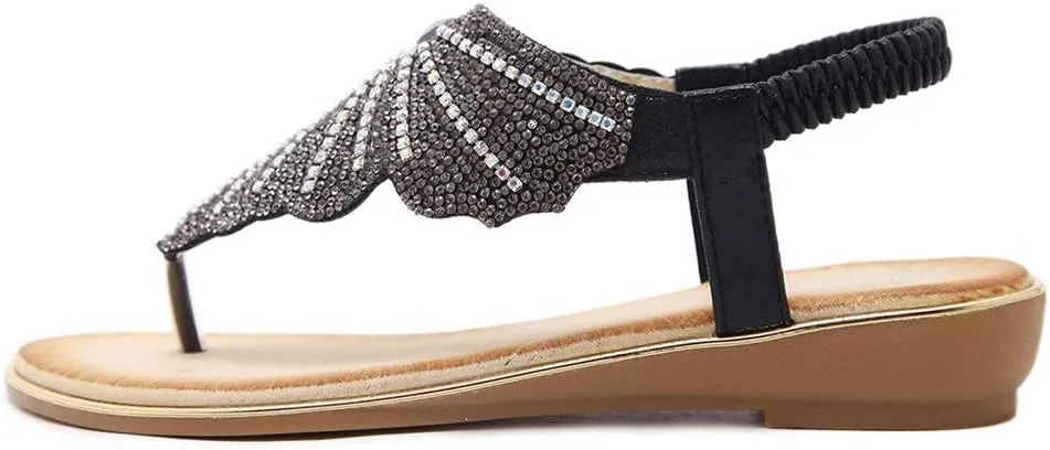 Aniywn Ladies Sandals Bohemia Flip Flops Sandals Summer Casual Comfortable Crystal t-Strap Thong Sandals