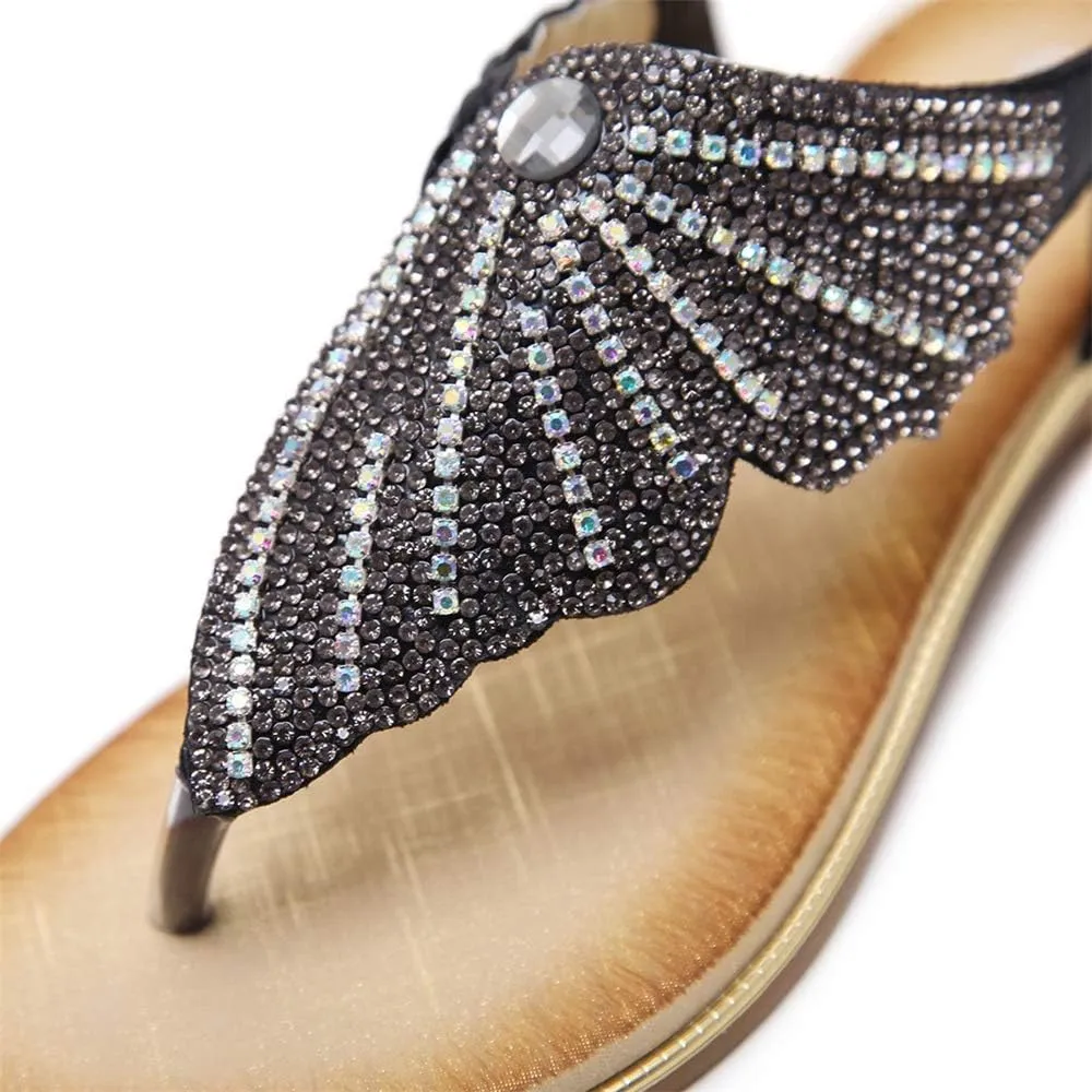Aniywn Ladies Sandals Bohemia Flip Flops Sandals Summer Casual Comfortable Crystal t-Strap Thong Sandals