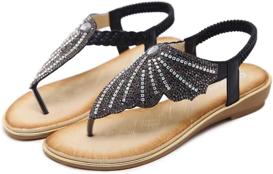 Aniywn Ladies Sandals Bohemia Flip Flops Sandals Summer Casual Comfortable Crystal t-Strap Thong Sandals