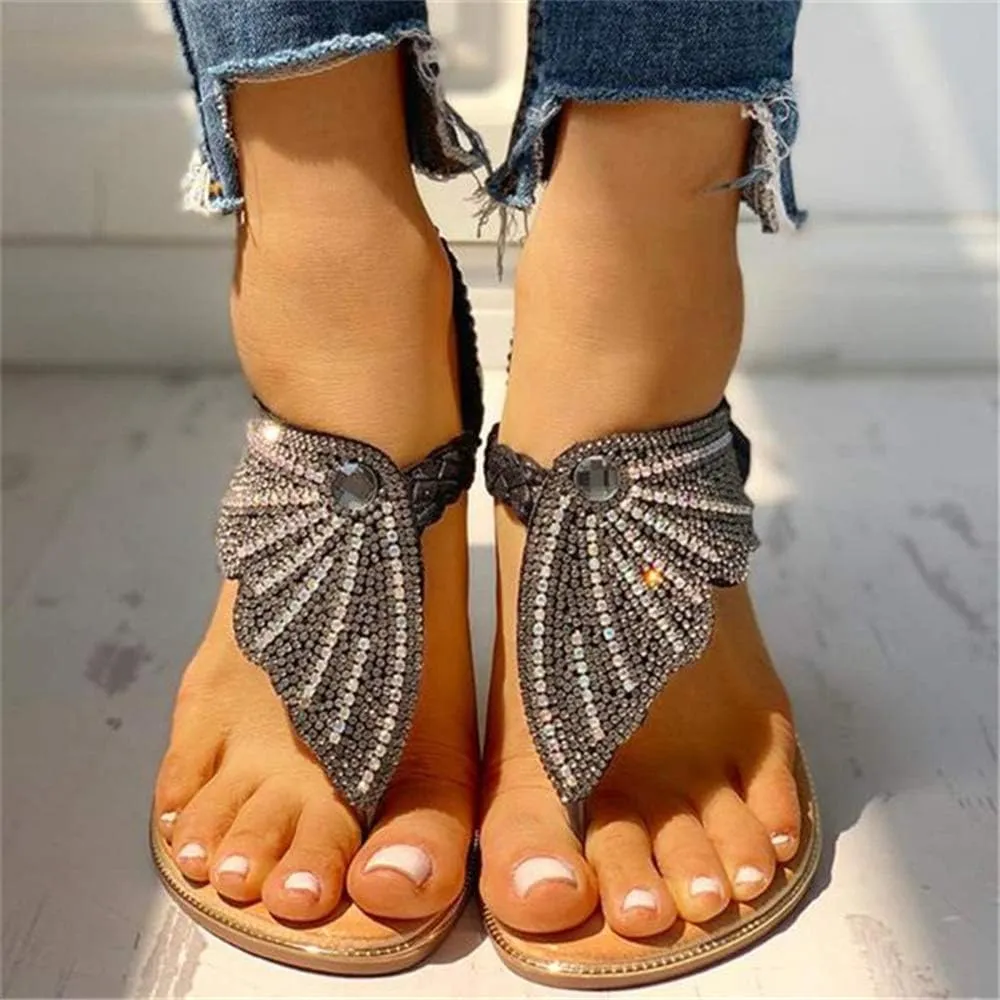 Aniywn Ladies Sandals Bohemia Flip Flops Sandals Summer Casual Comfortable Crystal t-Strap Thong Sandals