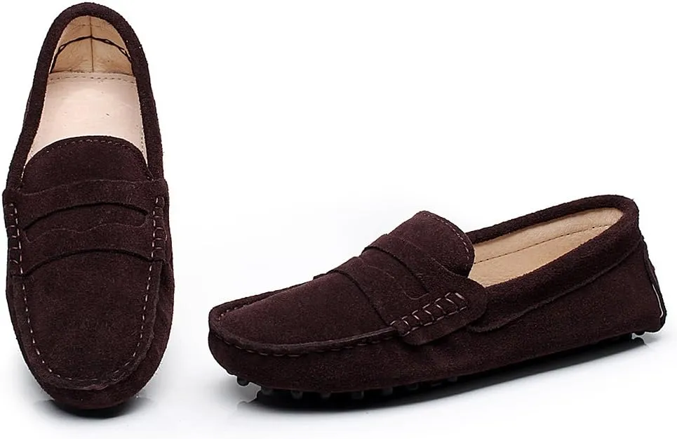 ANUFER Women's Classic Suede Penny Loafers Comfort Handmade Slipper Moccasins