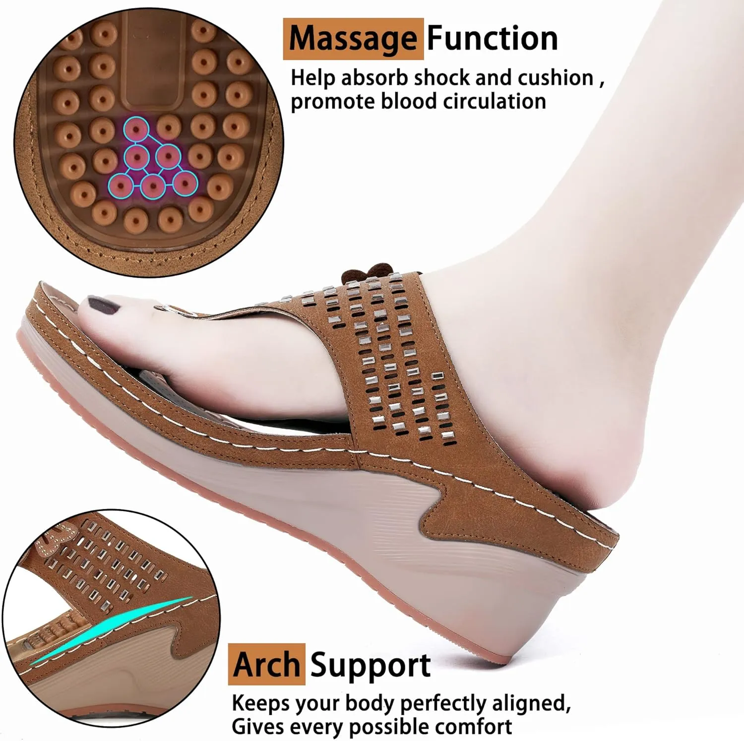 Aomigoct Wedge Sandals Women Flip Flops with High Increased Flower Platform Sandals for Women Dressy Summer Wedge Shoes Cushion FootBed Comfort Flip Flops