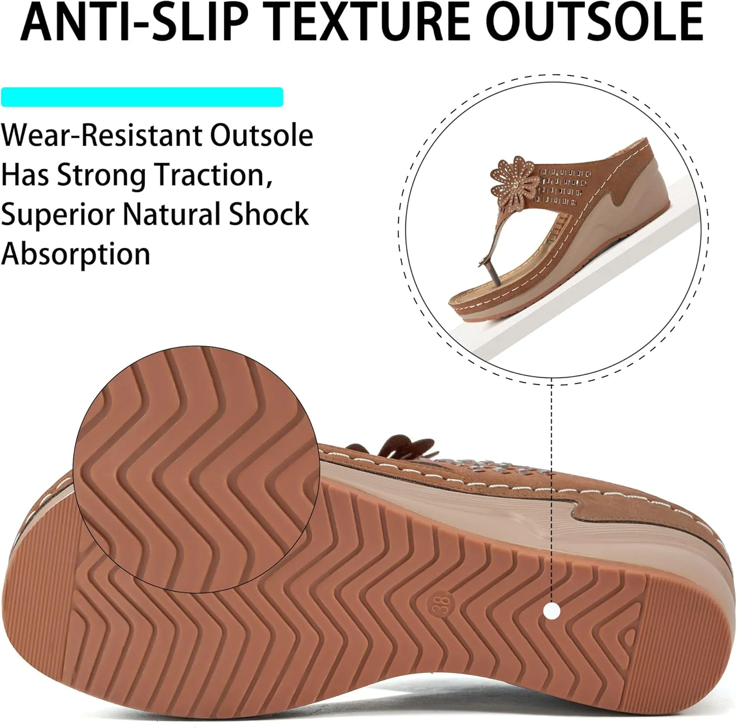 Aomigoct Wedge Sandals Women Flip Flops with High Increased Flower Platform Sandals for Women Dressy Summer Wedge Shoes Cushion FootBed Comfort Flip Flops