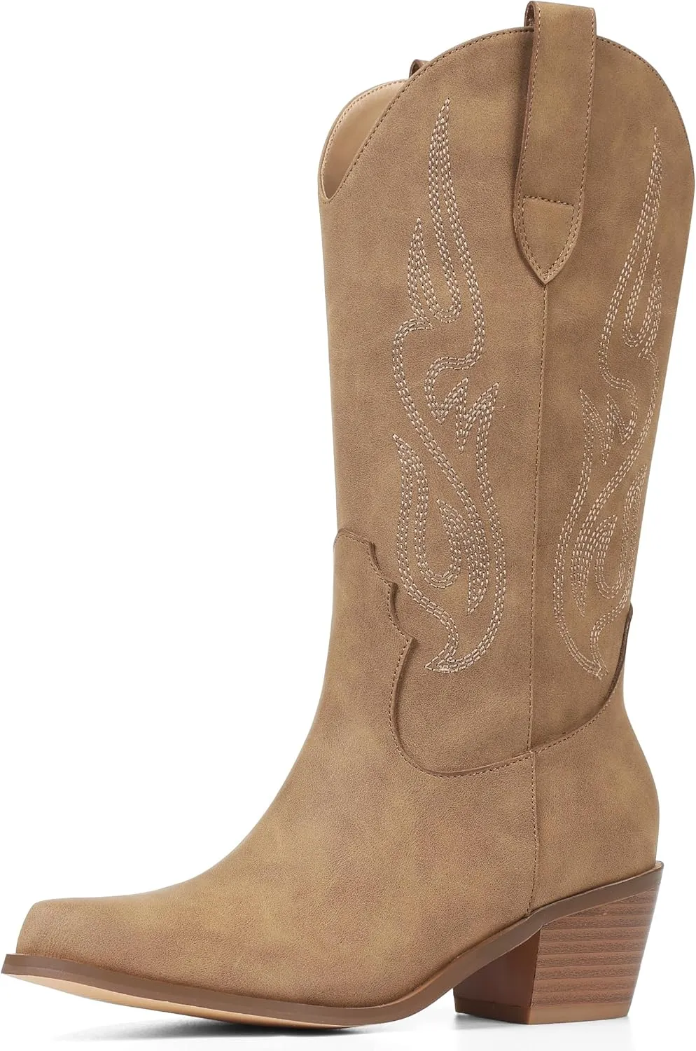 AOSPHIRAYLIAN Cowboy Boots for Women Retro Pointed Toe Pull On Block Chunky Heel Glitter Sparkly Metallic Embroidecamel Country Concert Outfits Calf Western Cowgirl Boots