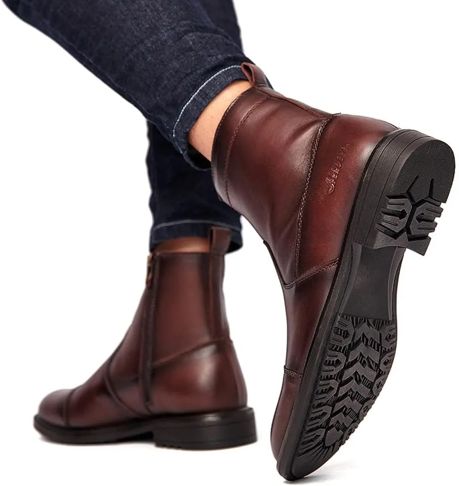 Arkbird Mens Chelsea Dress Boots Side Zipper Genuine Leather Classic Fashion Casual Slip-on Ankle Boots for Men