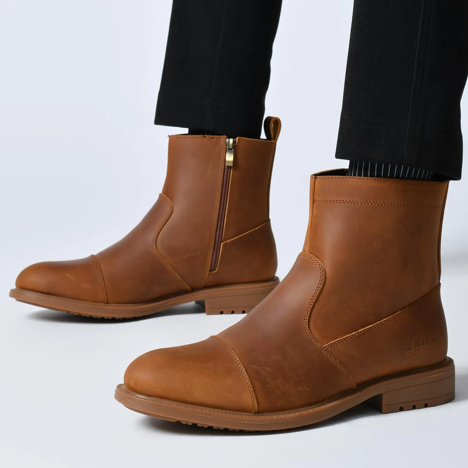 Arkbird Mens Chelsea Dress Boots Side Zipper Genuine Leather Classic Fashion Casual Slip-on Ankle Boots for Men