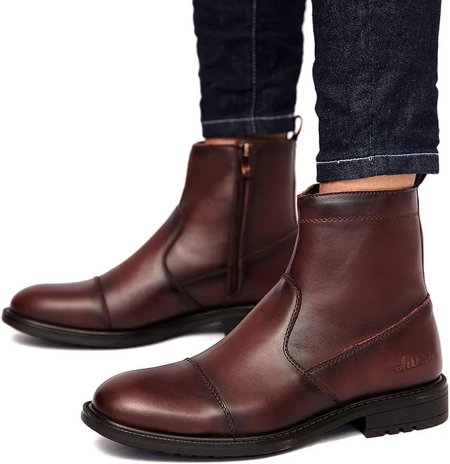 Arkbird Mens Chelsea Dress Boots Side Zipper Genuine Leather Classic Fashion Casual Slip-on Ankle Boots for Men