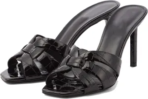 Arqa Open Toe Heeled Mules for Women with Intertwining Straps Featuring Squared Toe & Stiletto Heel Pumps Wedding Dress Slip on Sandals
