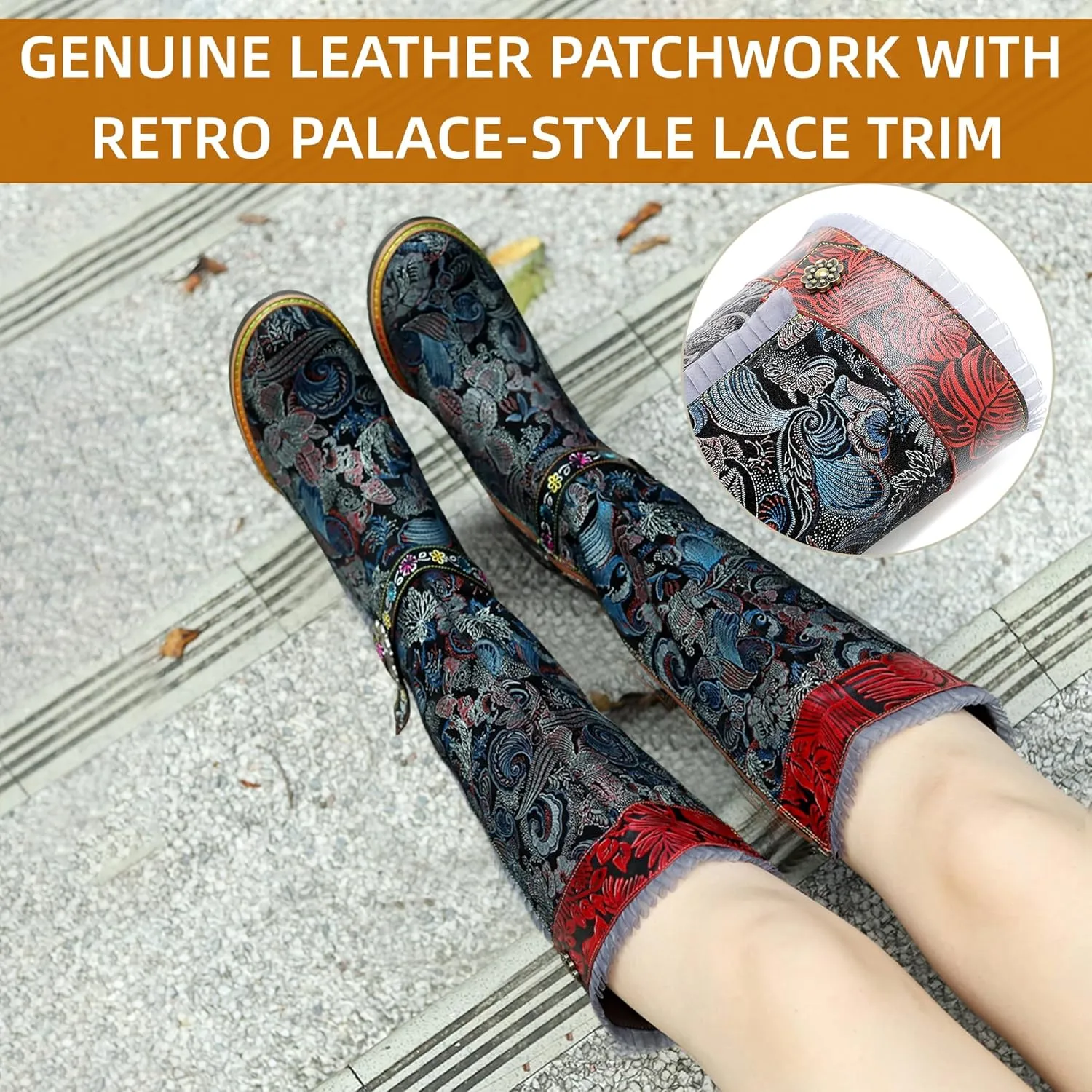 Artisan Handmade Women's Cowboy and Knight Boots - High Heels and Flat Bottoms Genuine Sheepskin, Ethnic and Vintage Style for Ladies and Girls