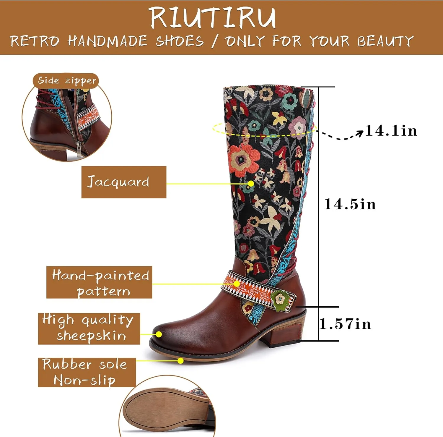 Artisan Handmade Women's Cowboy and Knight Boots - High Heels and Flat Bottoms Genuine Sheepskin, Ethnic and Vintage Style for Ladies and Girls