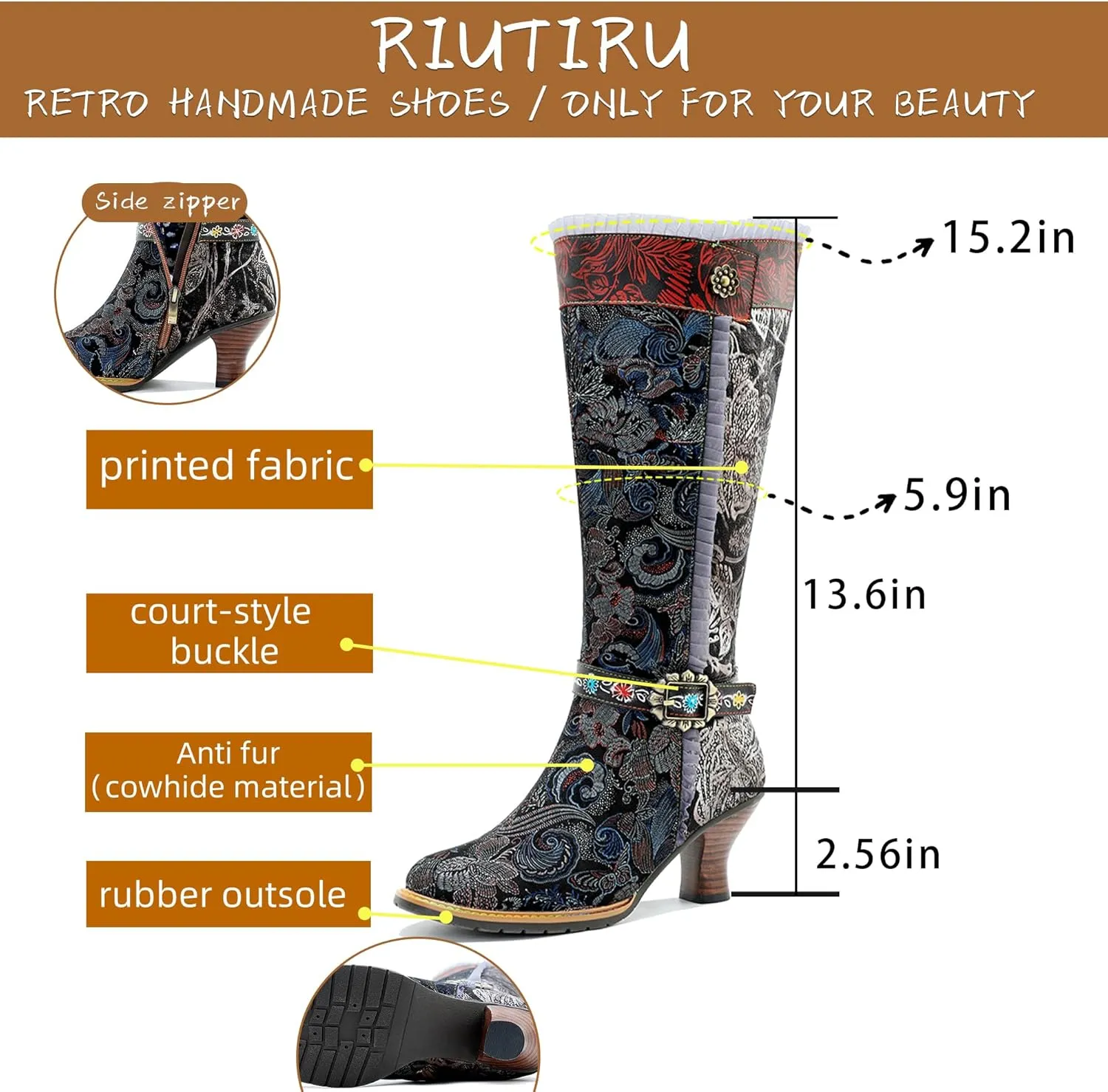 Artisan Handmade Women's Cowboy and Knight Boots - High Heels and Flat Bottoms Genuine Sheepskin, Ethnic and Vintage Style for Ladies and Girls