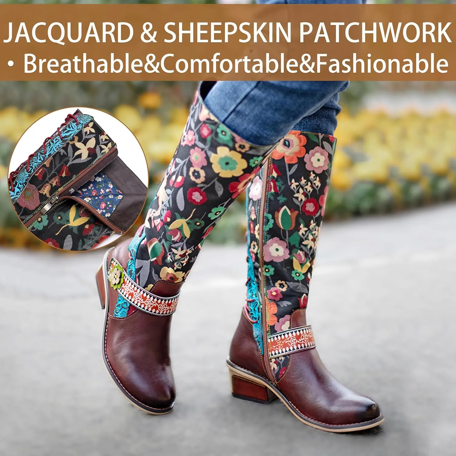 Artisan Handmade Women's Cowboy and Knight Boots - High Heels and Flat Bottoms Genuine Sheepskin, Ethnic and Vintage Style for Ladies and Girls
