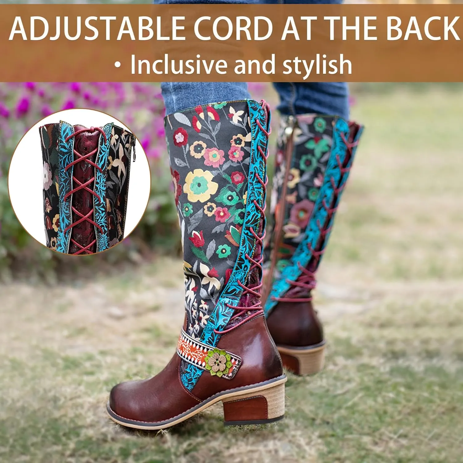 Artisan Handmade Women's Cowboy and Knight Boots - High Heels and Flat Bottoms Genuine Sheepskin, Ethnic and Vintage Style for Ladies and Girls