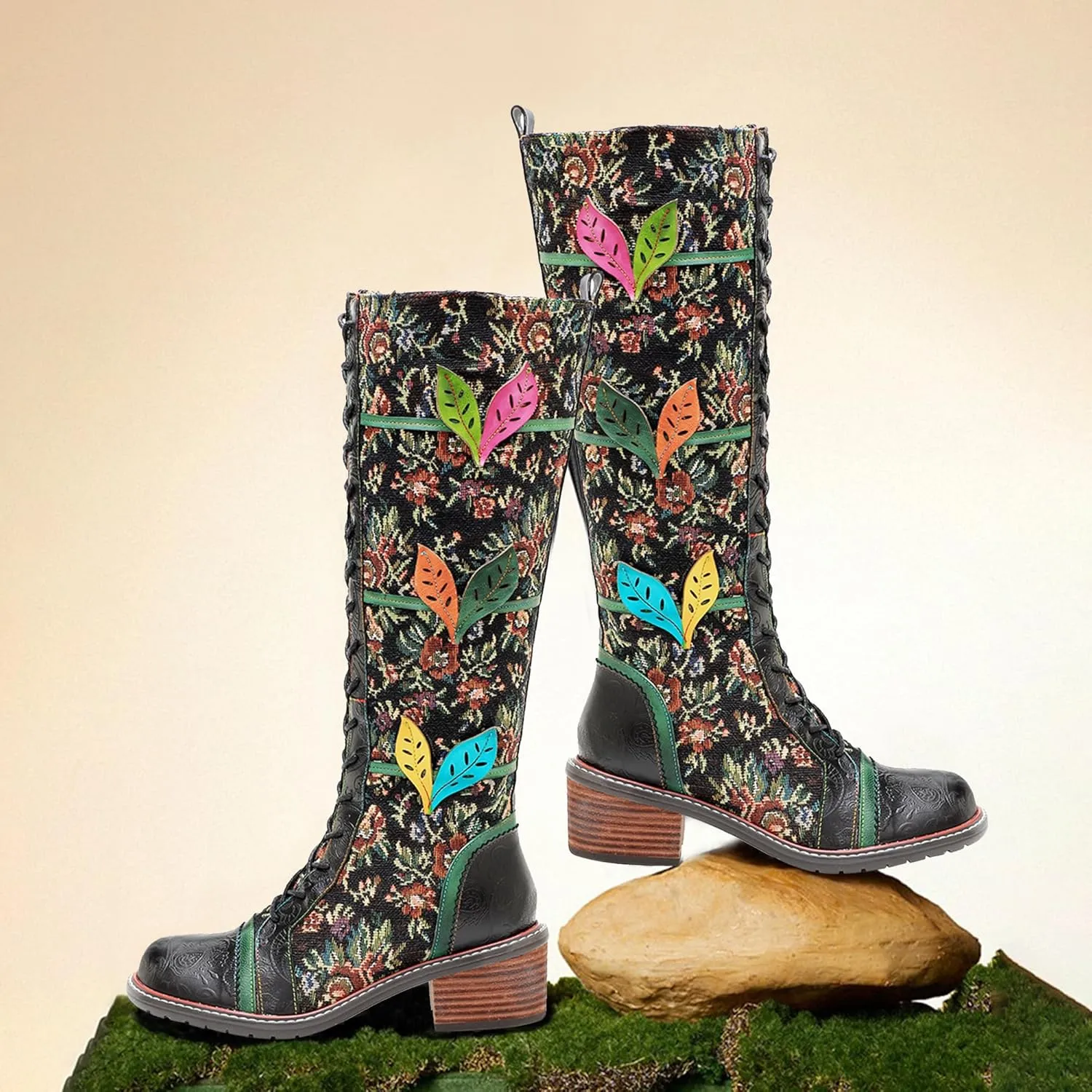 Artisan Handmade Women's Cowboy and Knight Boots - High Heels and Flat Bottoms Genuine Sheepskin, Ethnic and Vintage Style for Ladies and Girls