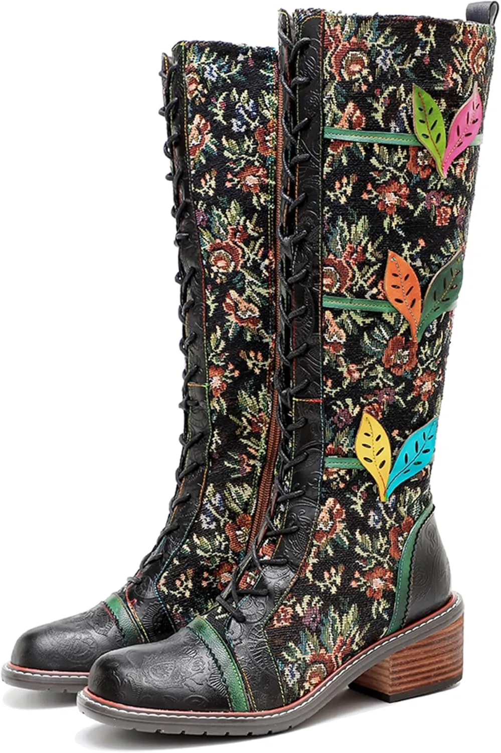 Artisan Handmade Women's Cowboy and Knight Boots - High Heels and Flat Bottoms Genuine Sheepskin, Ethnic and Vintage Style for Ladies and Girls