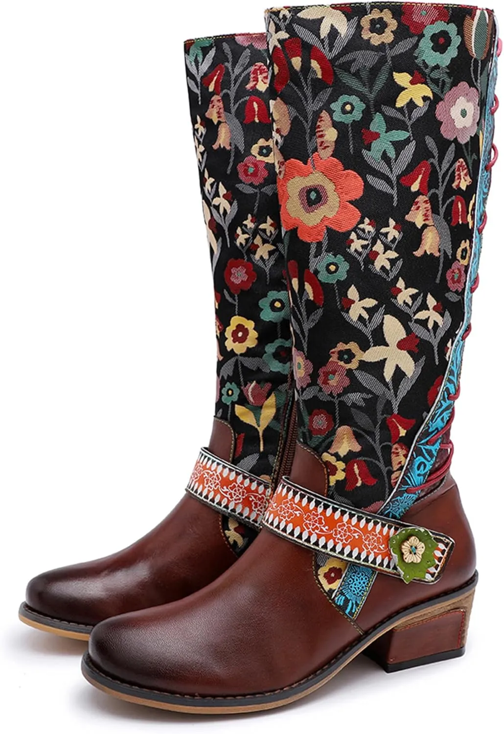 Artisan Handmade Women's Cowboy and Knight Boots - High Heels and Flat Bottoms Genuine Sheepskin, Ethnic and Vintage Style for Ladies and Girls