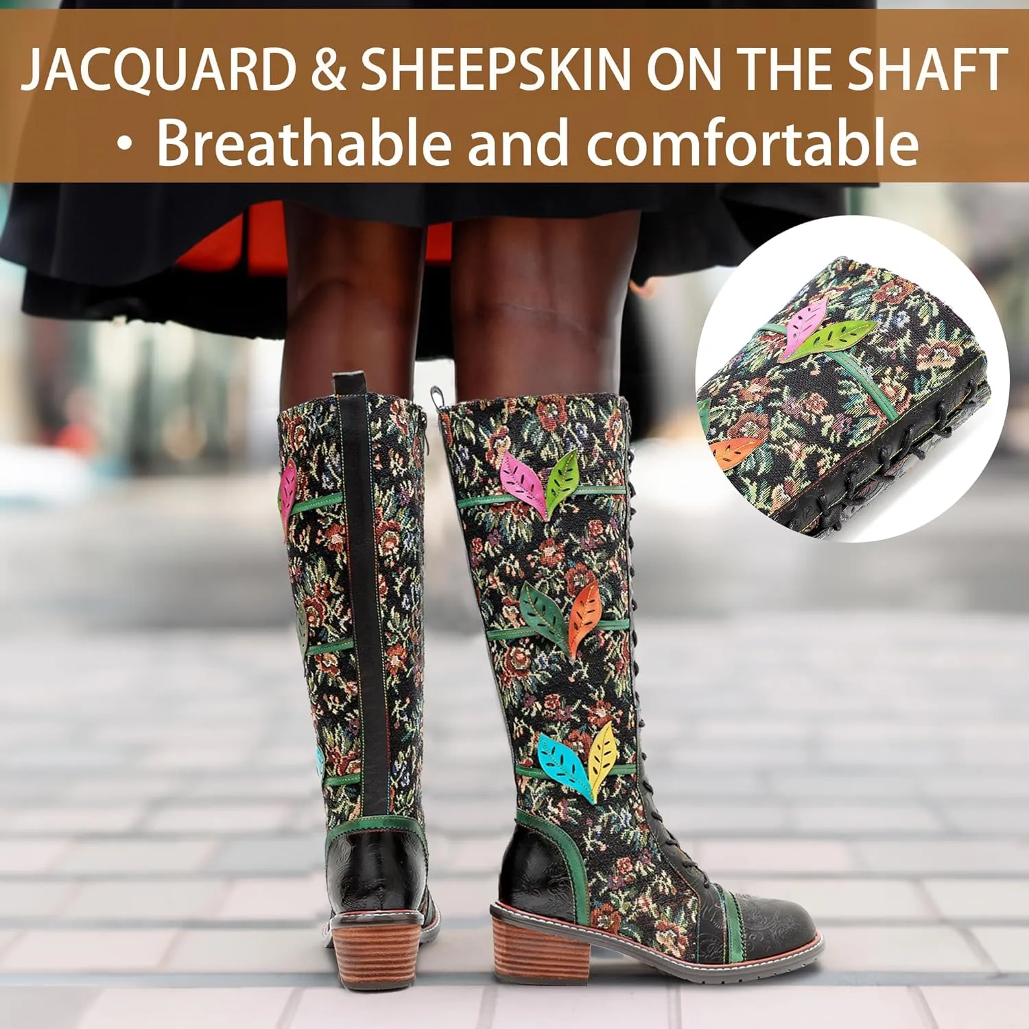 Artisan Handmade Women's Cowboy and Knight Boots - High Heels and Flat Bottoms Genuine Sheepskin, Ethnic and Vintage Style for Ladies and Girls