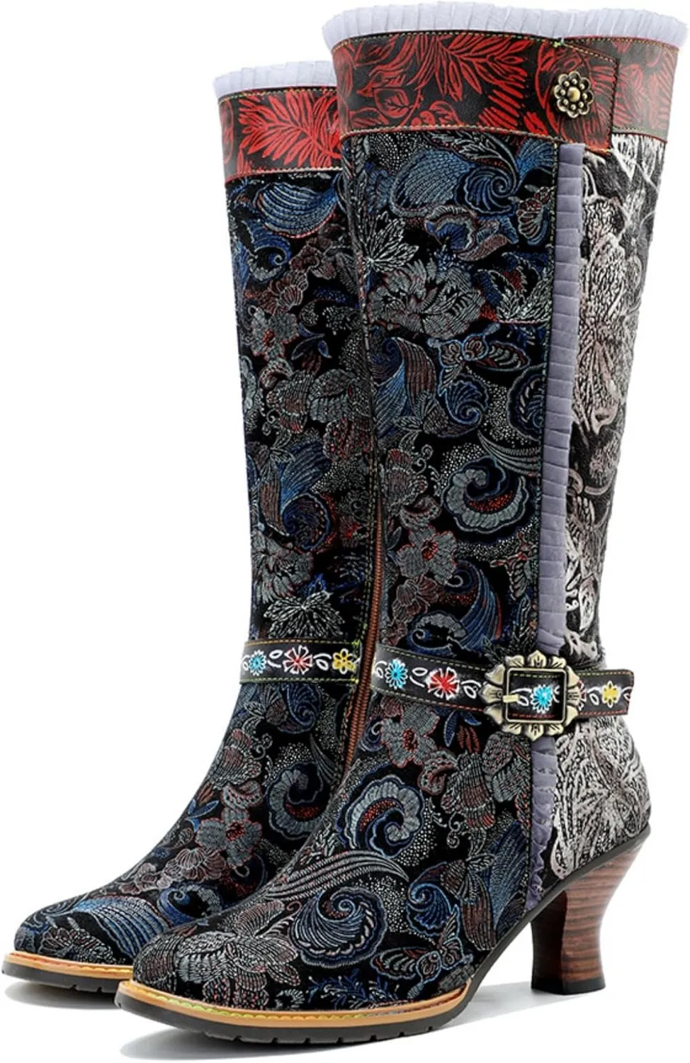 Artisan Handmade Women's Cowboy and Knight Boots - High Heels and Flat Bottoms Genuine Sheepskin, Ethnic and Vintage Style for Ladies and Girls
