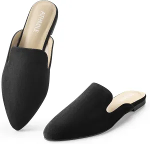 ATHMILE Mules for Women Flats Shoes Comfortable Business Work Dress Casual Womens Mules Flats Closed Pointed Toe Slip on Mules Flats for Ladies