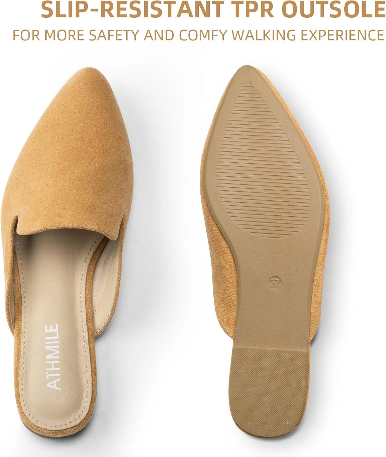 ATHMILE Mules for Women Flats Shoes Comfortable Business Work Dress Casual Womens Mules Flats Closed Pointed Toe Slip on Mules Flats for Ladies
