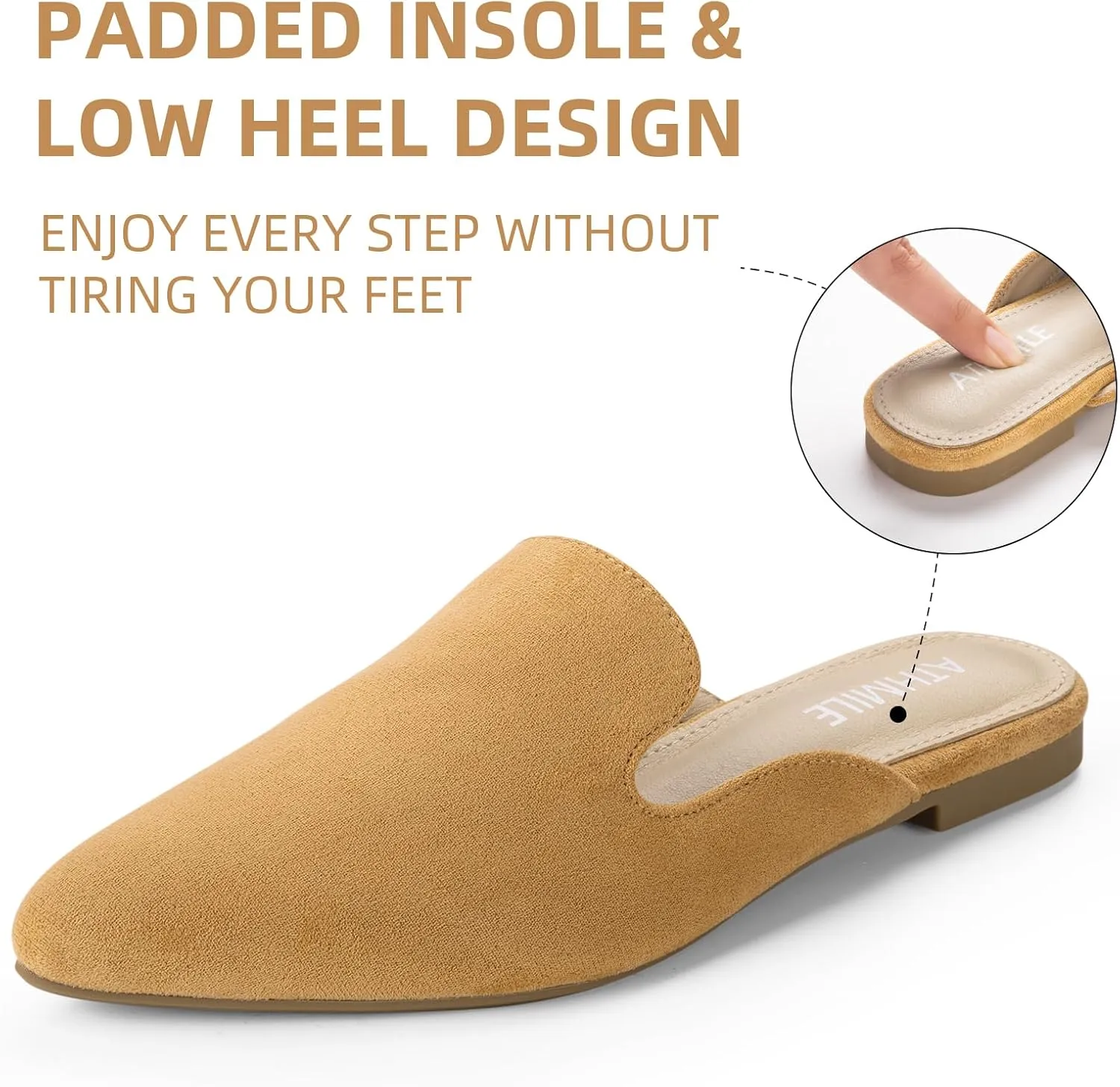 ATHMILE Mules for Women Flats Shoes Comfortable Business Work Dress Casual Womens Mules Flats Closed Pointed Toe Slip on Mules Flats for Ladies