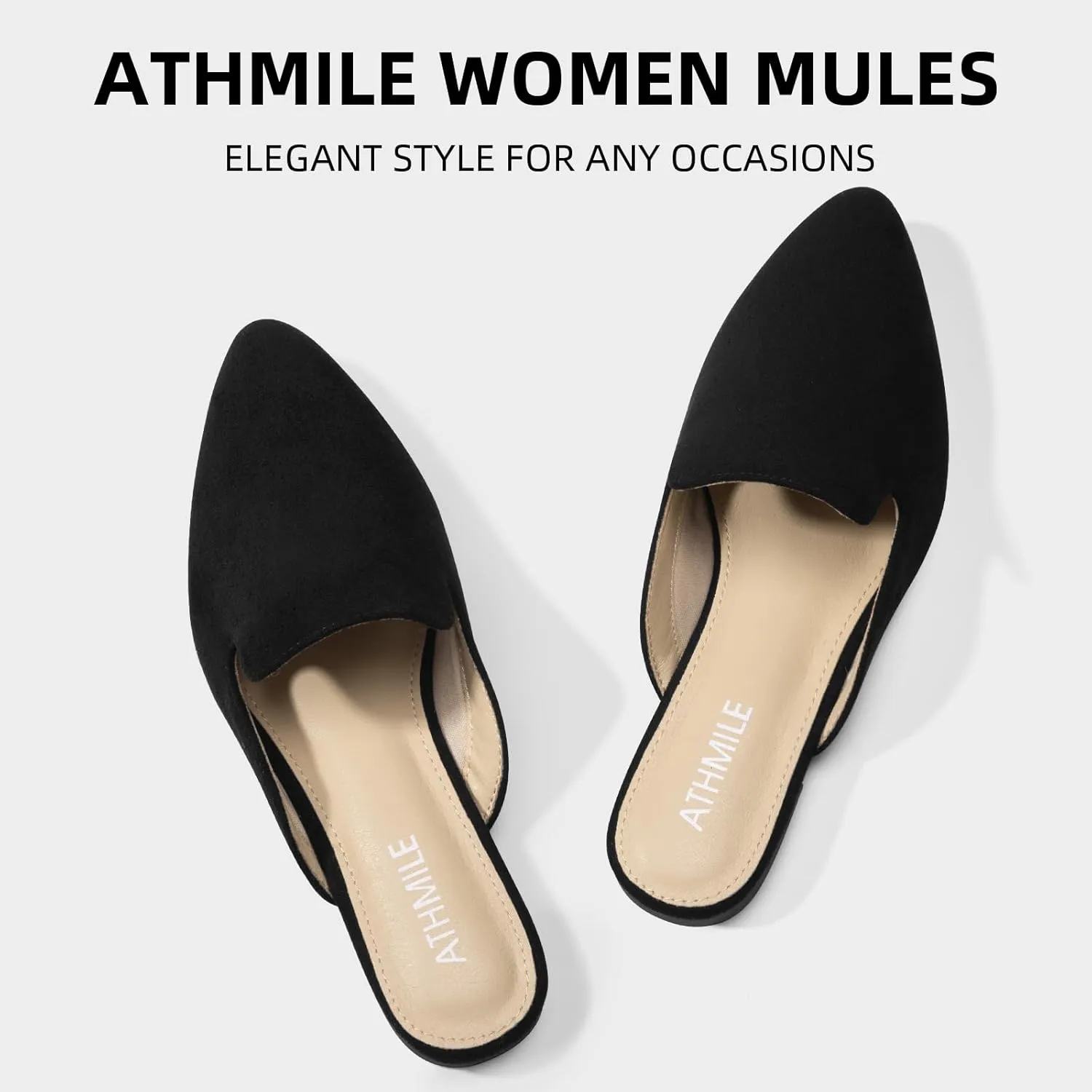 ATHMILE Mules for Women Flats Shoes Comfortable Business Work Dress Casual Womens Mules Flats Closed Pointed Toe Slip on Mules Flats for Ladies