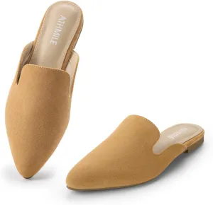 ATHMILE Mules for Women Flats Shoes Comfortable Business Work Dress Casual Womens Mules Flats Closed Pointed Toe Slip on Mules Flats for Ladies