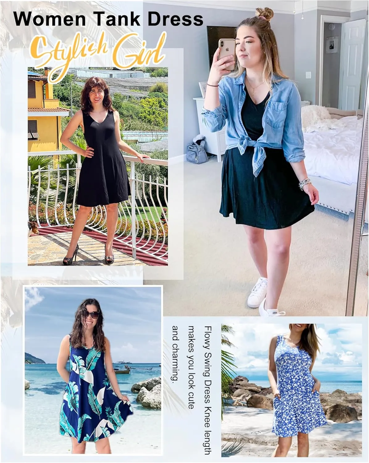 AUSELILY Women's Sleeveless V Neck Mini Dress Beach Cover Up Swimwear Bathing Suit Sundresses with Pockets 2025 New