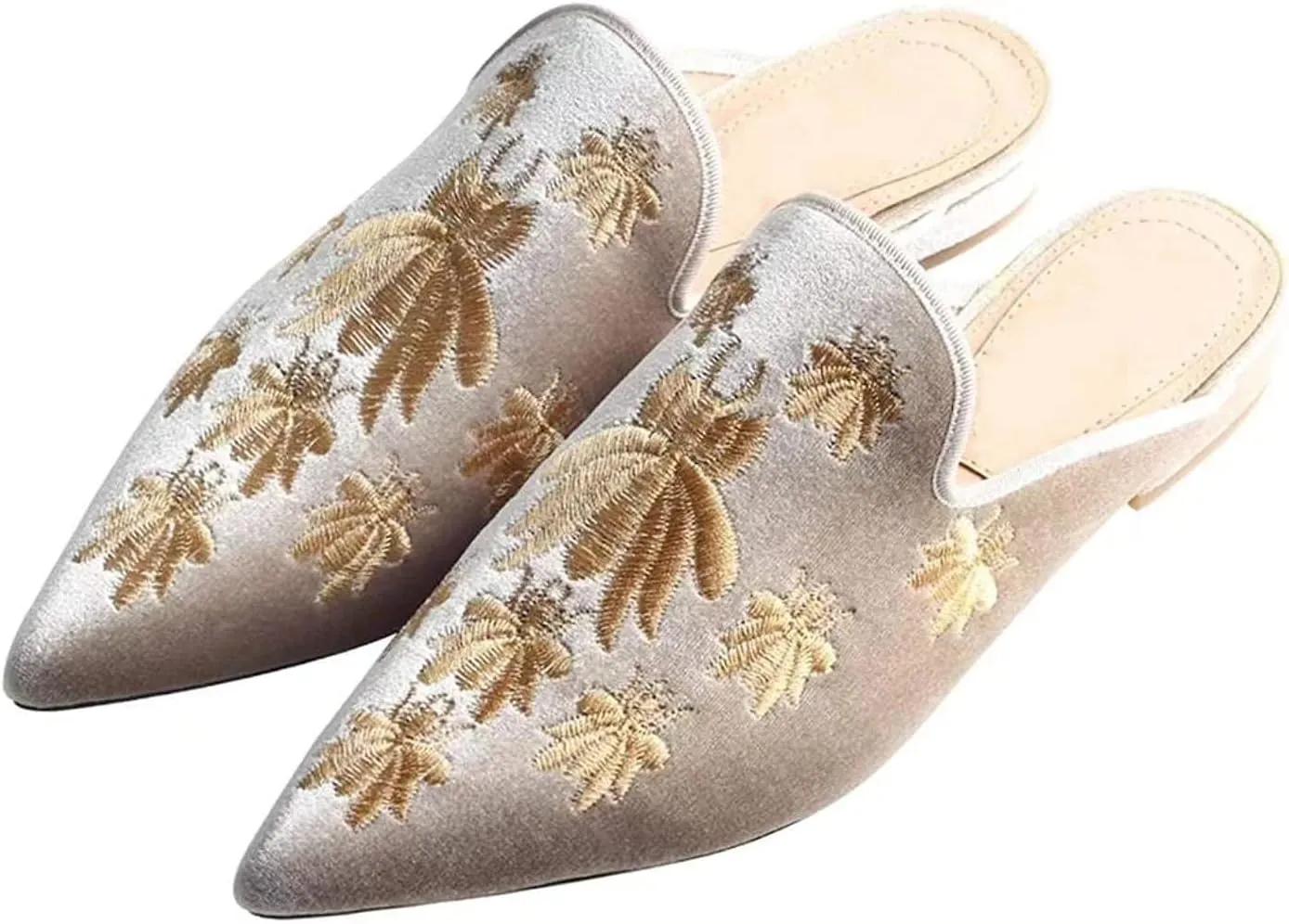 Axellion Comfortable Embroidered Mules for Women, Slip-on Backless Loafers with Pointed Toe, Stylish Flat Slides for Casual & Business Wear