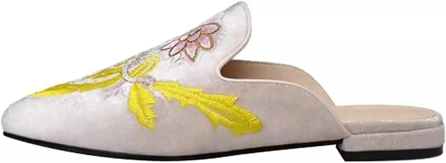 Axellion Comfortable Embroidered Mules for Women, Slip-on Backless Loafers with Pointed Toe, Stylish Flat Slides for Casual & Business Wear
