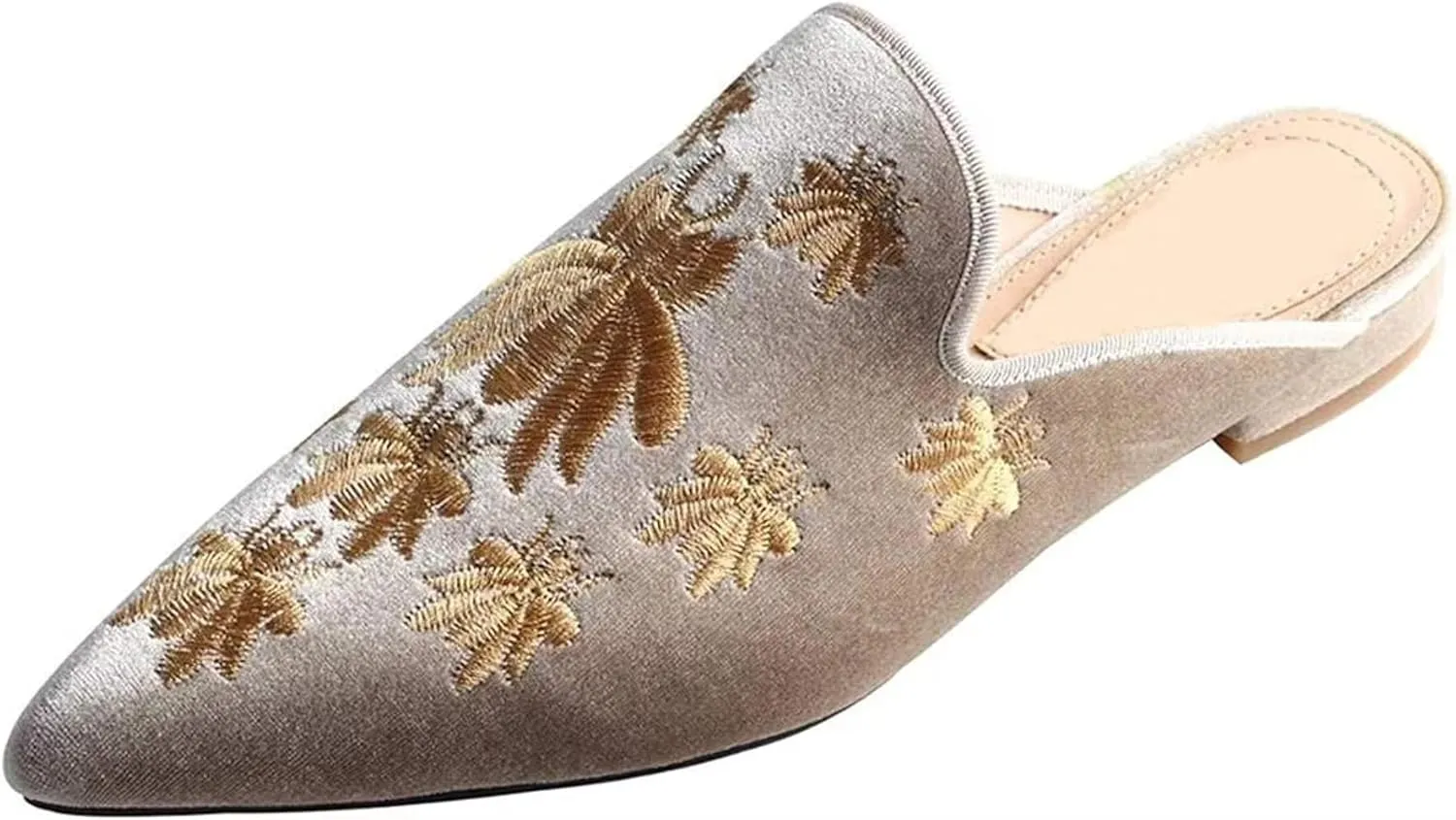 Axellion Comfortable Embroidered Mules for Women, Slip-on Backless Loafers with Pointed Toe, Stylish Flat Slides for Casual & Business Wear