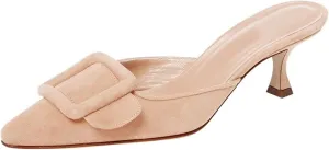 Axellion Comfortable Kitten Heel Mules for Women, Slip-on Backless Loafers with Pointed Toe, Buckle Knot Detail, Stylish Flat Slides for Casual & Business Wear