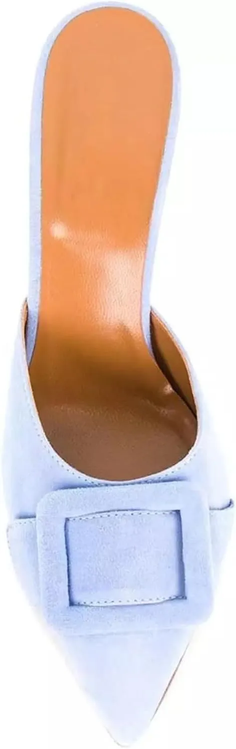 Axellion Comfortable Kitten Heel Mules for Women, Slip-on Backless Loafers with Pointed Toe, Buckle Knot Detail, Stylish Flat Slides for Casual & Business Wear