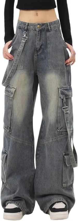Baggy Cargo Pants for Womens Mens Y2K Loose Low Rise Wide Leg Jeans Harajuku Streetwear Clothes