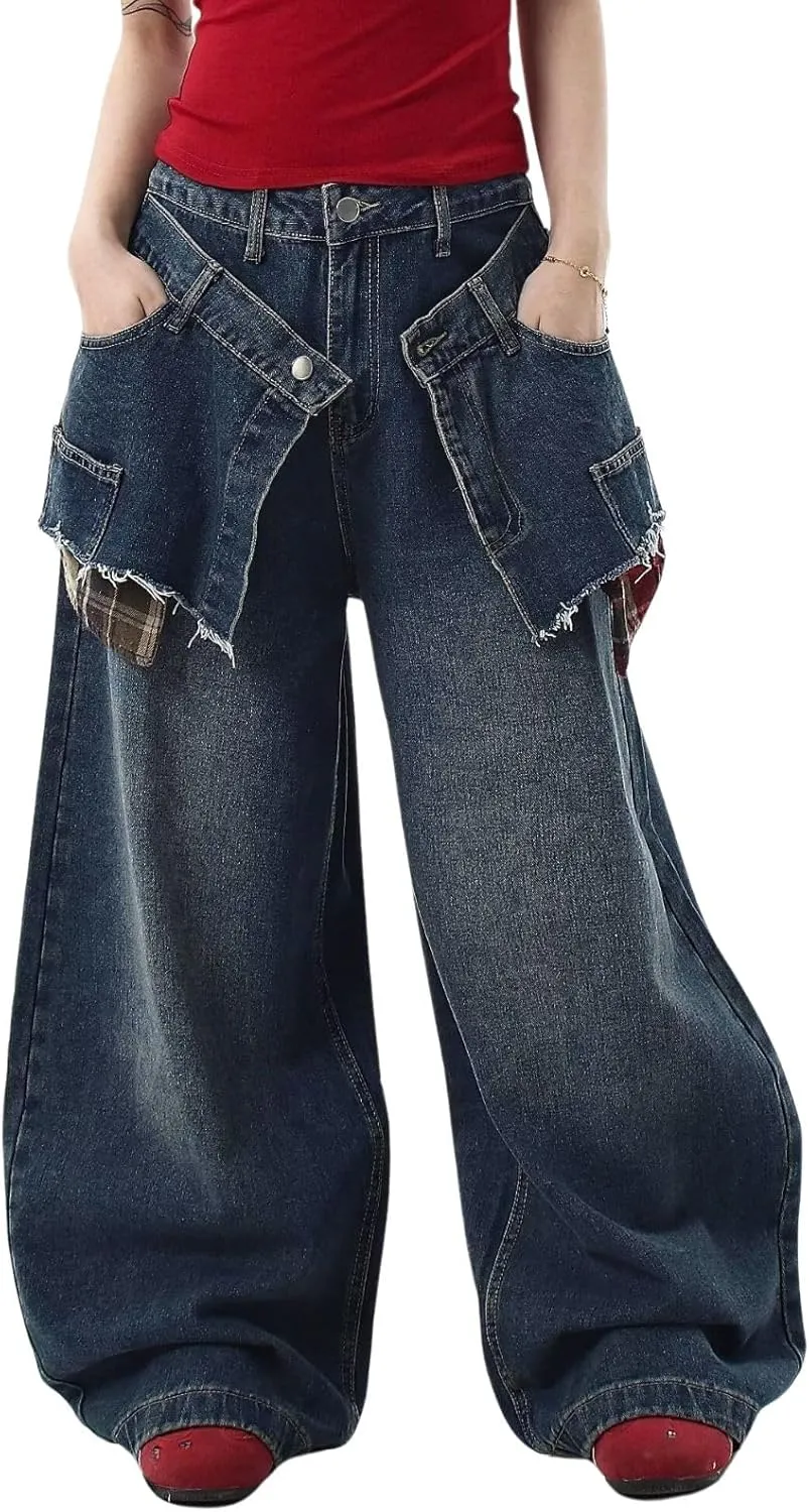 Baggy Cargo Pants for Womens Mens Y2K Loose Low Rise Wide Leg Jeans Harajuku Streetwear Clothes