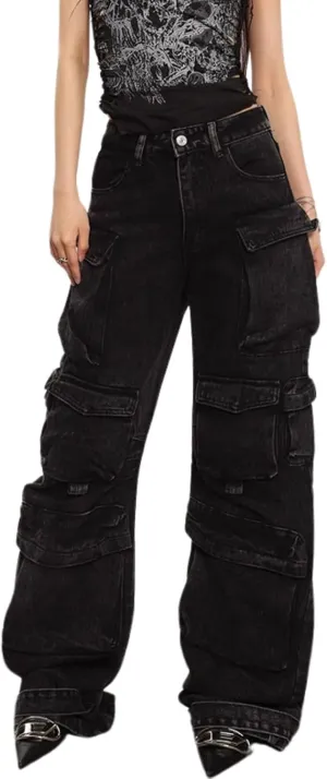 Baggy Cargo Pants for Womens Mens Y2K Loose Low Rise Wide Leg Jeans Harajuku Streetwear Clothes