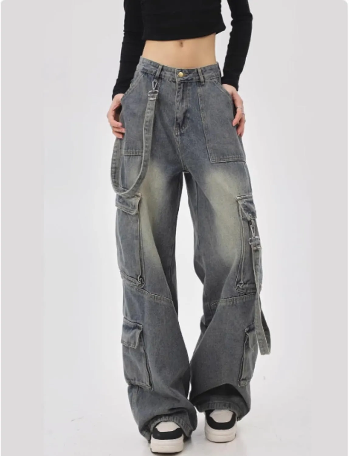 Baggy Cargo Pants for Womens Mens Y2K Loose Low Rise Wide Leg Jeans Harajuku Streetwear Clothes