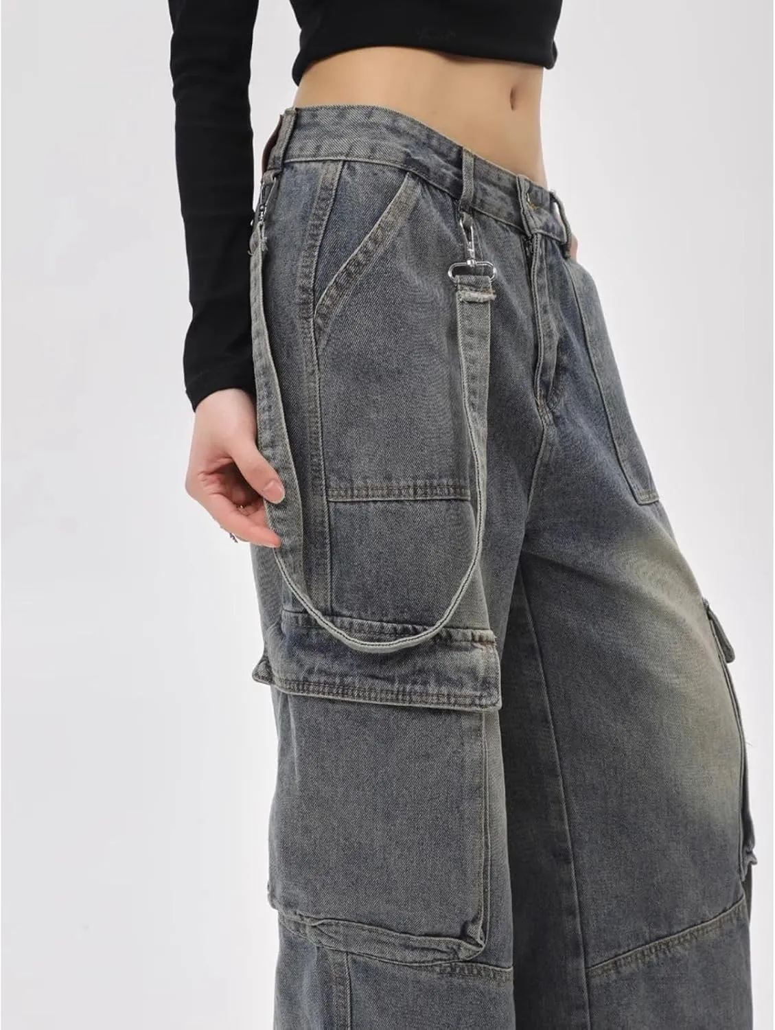 Baggy Cargo Pants for Womens Mens Y2K Loose Low Rise Wide Leg Jeans Harajuku Streetwear Clothes