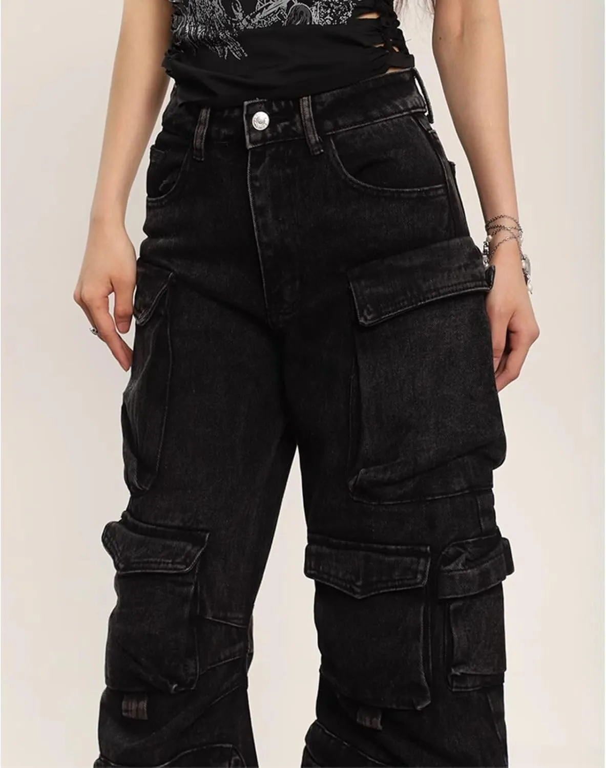 Baggy Cargo Pants for Womens Mens Y2K Loose Low Rise Wide Leg Jeans Harajuku Streetwear Clothes