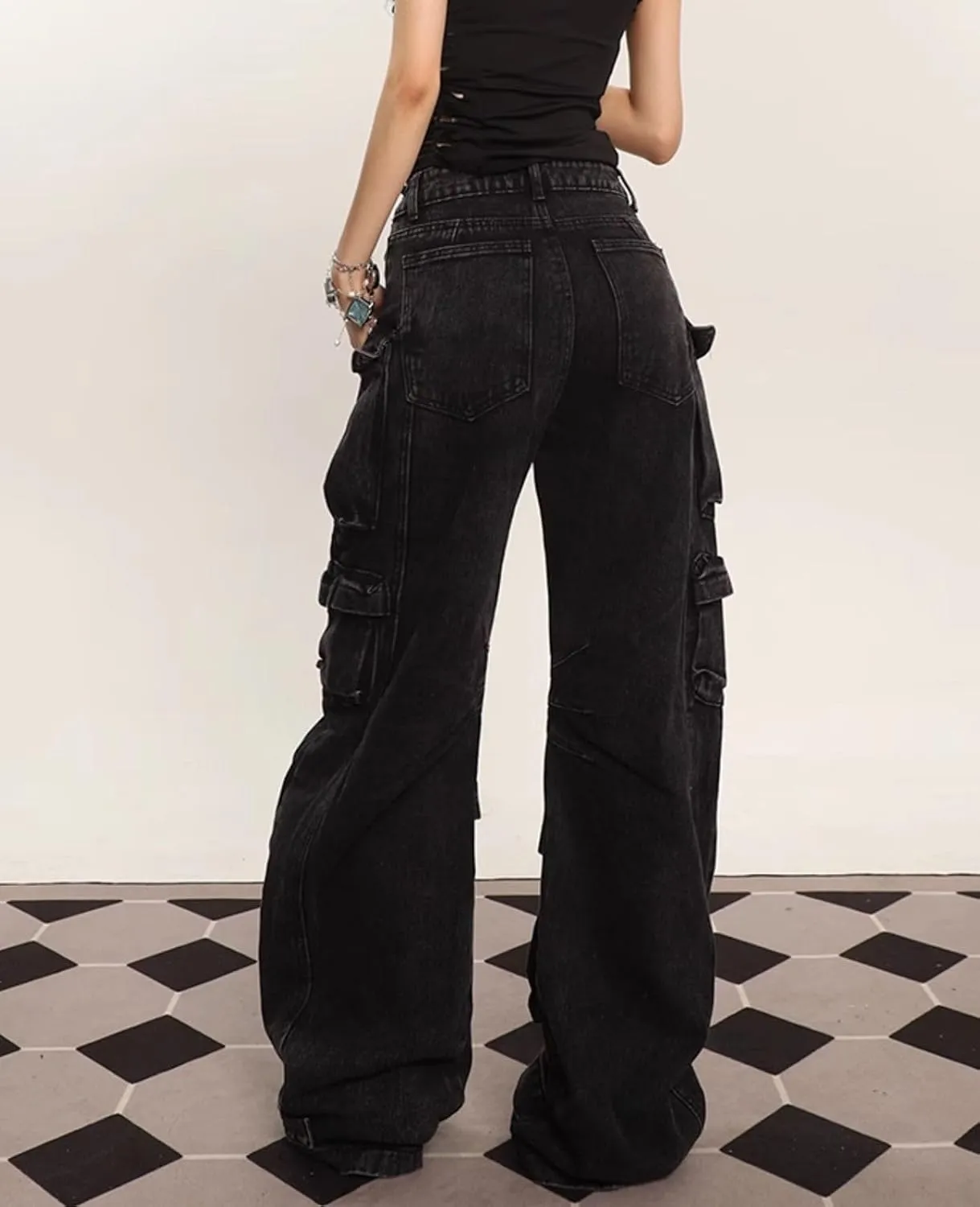 Baggy Cargo Pants for Womens Mens Y2K Loose Low Rise Wide Leg Jeans Harajuku Streetwear Clothes