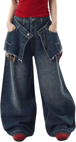 Baggy Cargo Pants for Womens Mens Y2K Loose Low Rise Wide Leg Jeans Harajuku Streetwear Clothes