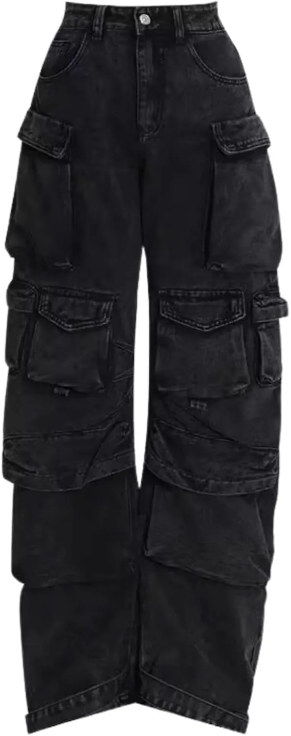 Baggy Cargo Pants for Womens Mens Y2K Loose Low Rise Wide Leg Jeans Harajuku Streetwear Clothes