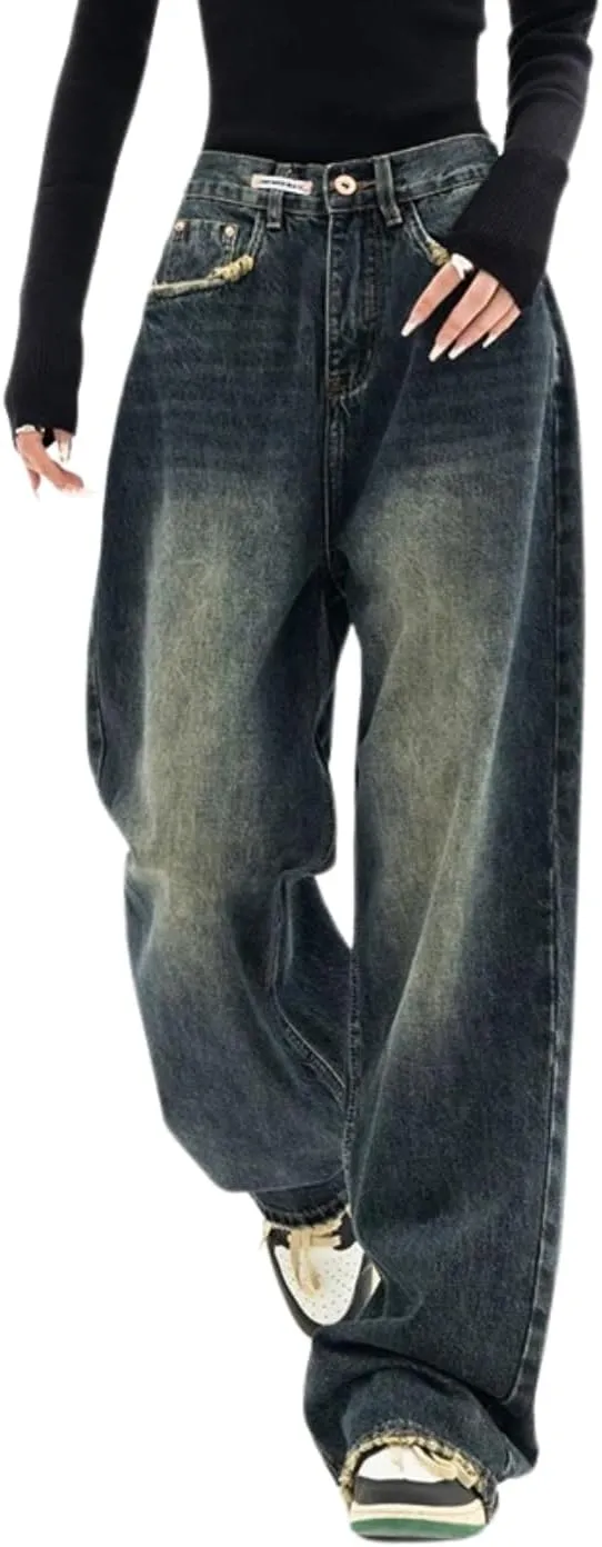 Baggy Jeans for Woman Y2k Pants Straight Leg High Waisted Jeans Womens Boyfriend Vintage Clothes Streetwear