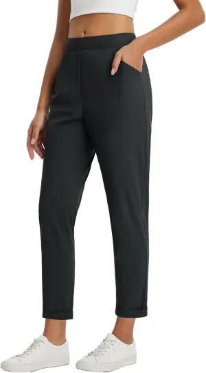 baleaf Womens Travel Pants Stretch with Zipper Pockets Petite Ankle Dressy Work Business Casual Golf Slacks