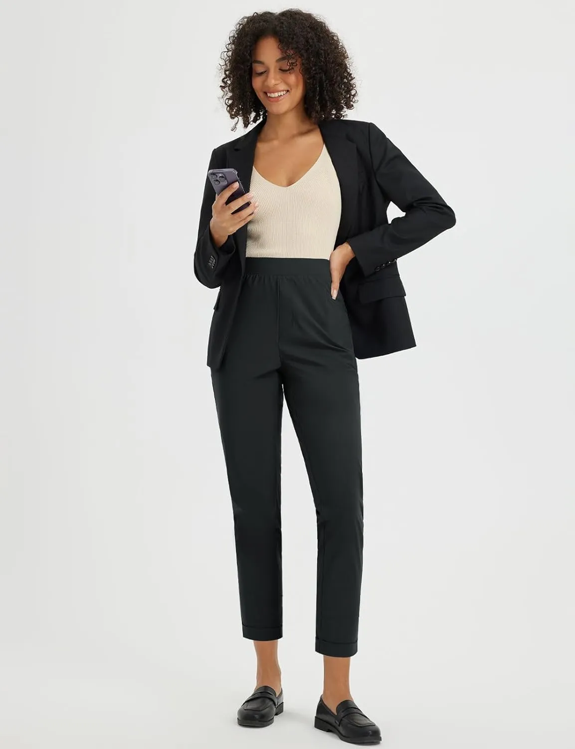 baleaf Womens Travel Pants Stretch with Zipper Pockets Petite Ankle Dressy Work Business Casual Golf Slacks