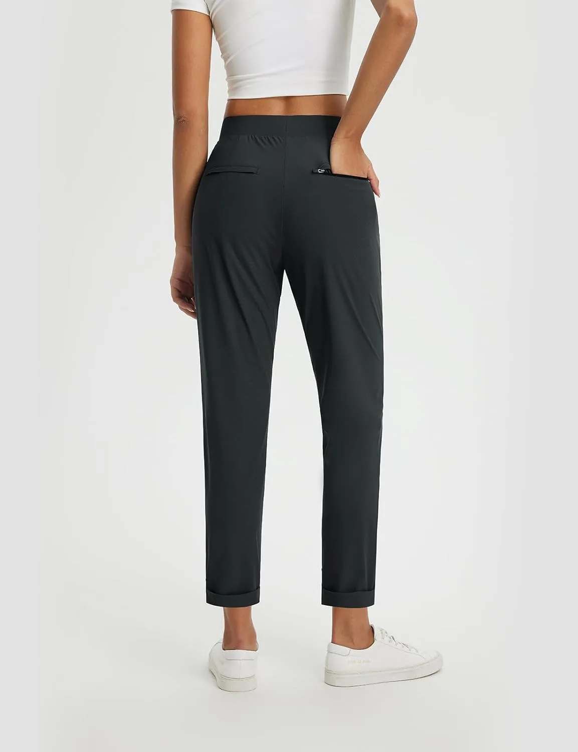baleaf Womens Travel Pants Stretch with Zipper Pockets Petite Ankle Dressy Work Business Casual Golf Slacks