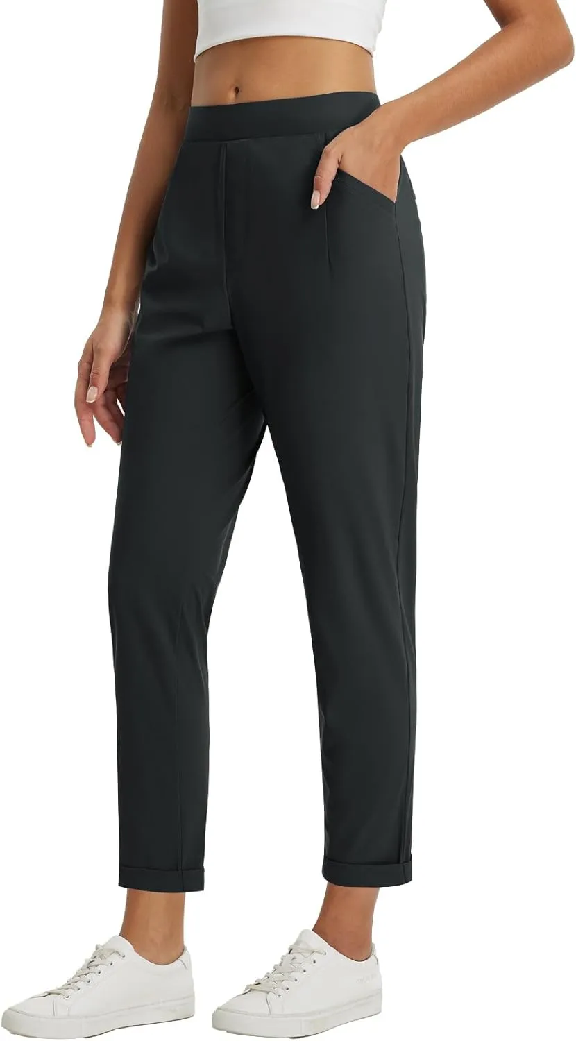 baleaf Womens Travel Pants Stretch with Zipper Pockets Petite Ankle Dressy Work Business Casual Golf Slacks