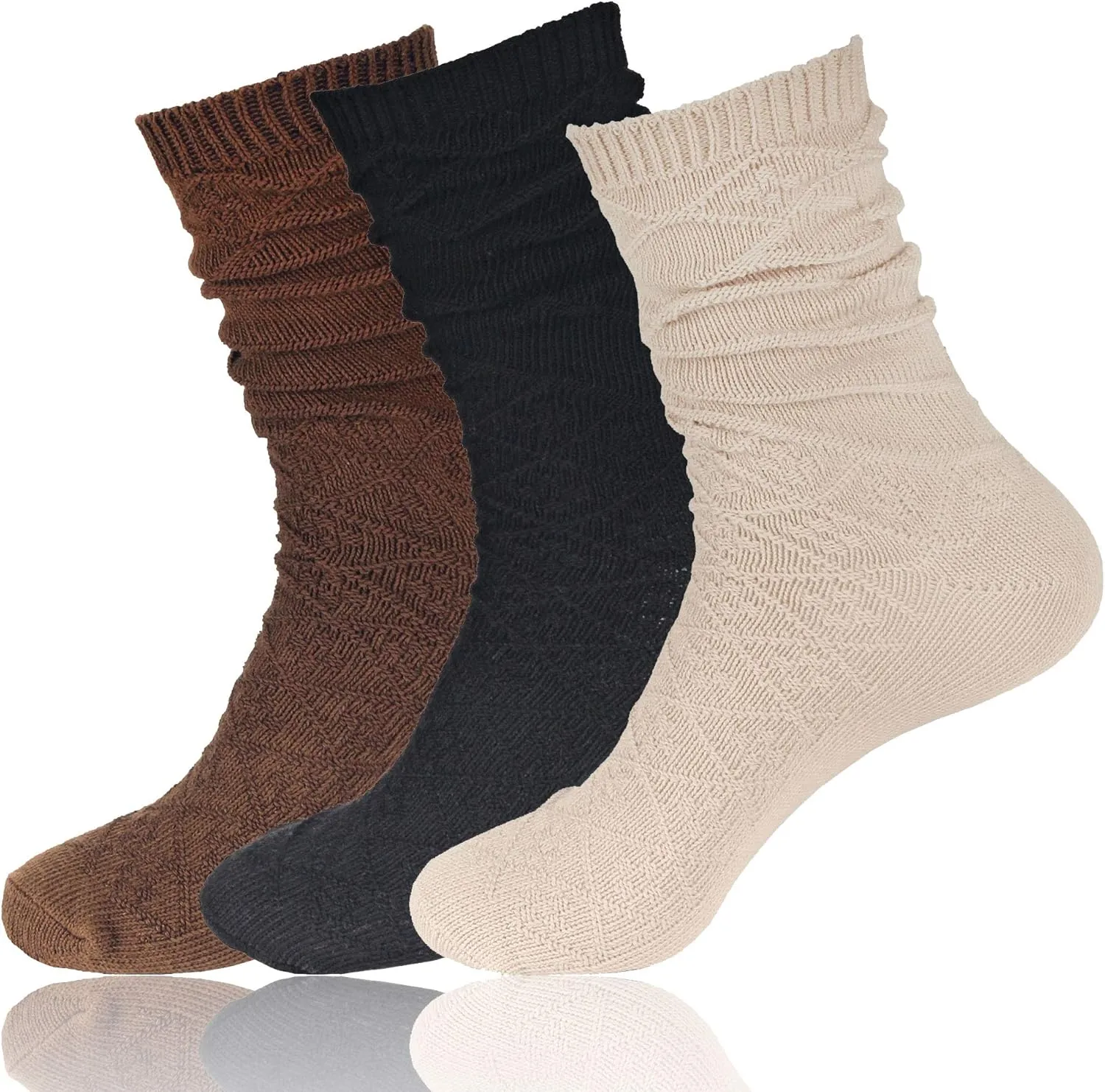BambooMN Soft Warm Crew Boot Slouch Socks for Women, Ladies and Girls, Vintage Cabin Tube Socks