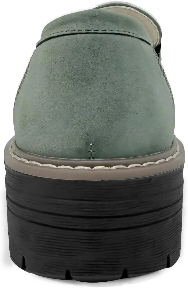 Bandkos Womens Penny Platform Loafers-Fashion Suede Platform Chunky Slip On Dress Shoes Business Lug Sole Loafers US Size 5-12
