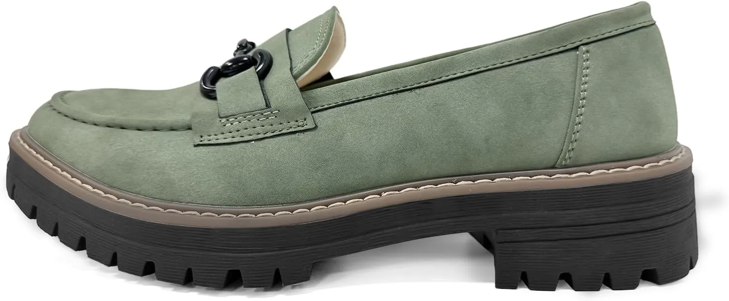 Bandkos Womens Penny Platform Loafers-Fashion Suede Platform Chunky Slip On Dress Shoes Business Lug Sole Loafers US Size 5-12